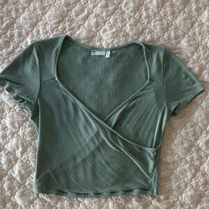 ASOS Olive Ribbed V-Neck Crop Top